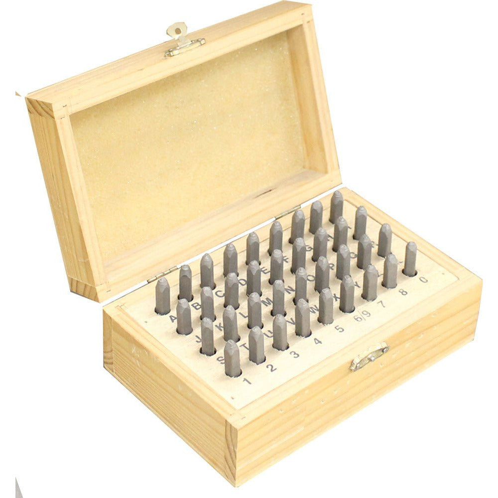 Number & Capital Letter Punch Set In Wooden Case 36 Pc ( 2mm 3/32") - TZ01-39094 - ToolUSA