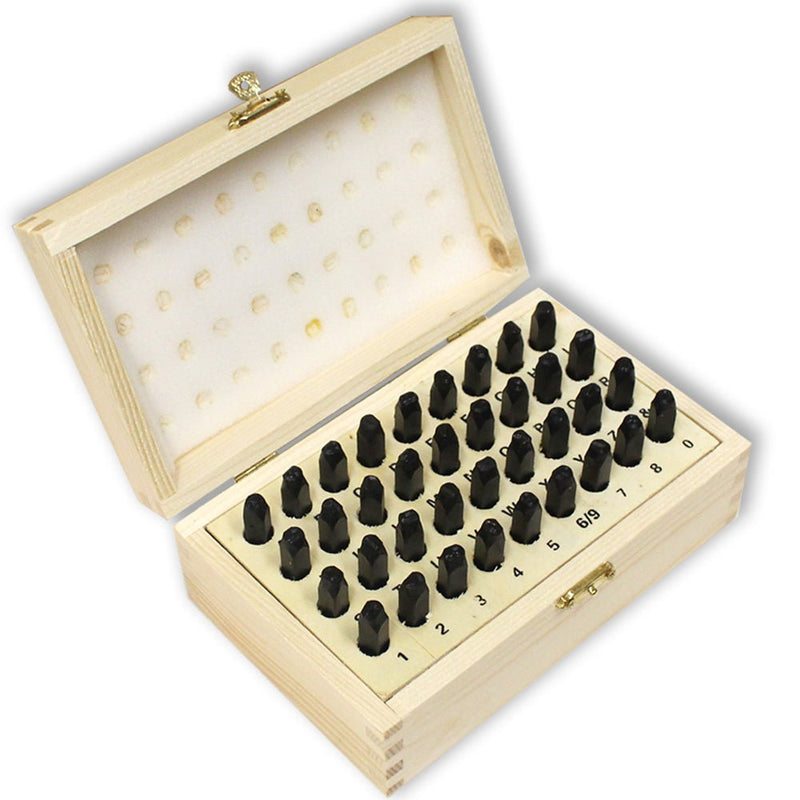 Number & Capital Letter Punch Set In Wooden Case 36 Pc (5mm 3/16") - TZ01-70997 - ToolUSA