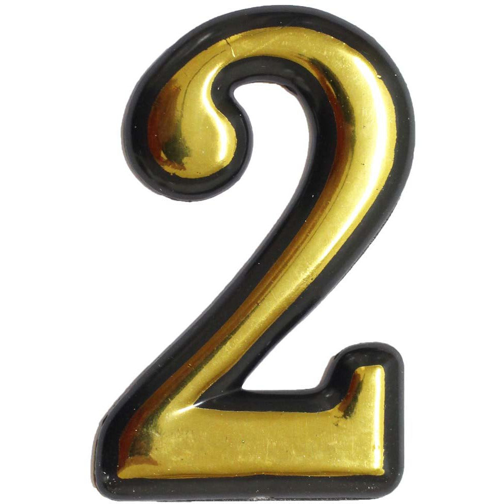 Numeral 2 Sign - 4 Inch Gold-Painted, Self Adhesive Plastic | For Home, Office - CR-28821 - ToolUSA