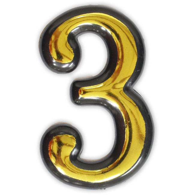 Numeral 3 Sign - 4 Inch Gold-Painted, Self Adhesive Plastic | For Home, Office - CR-28823 - ToolUSA
