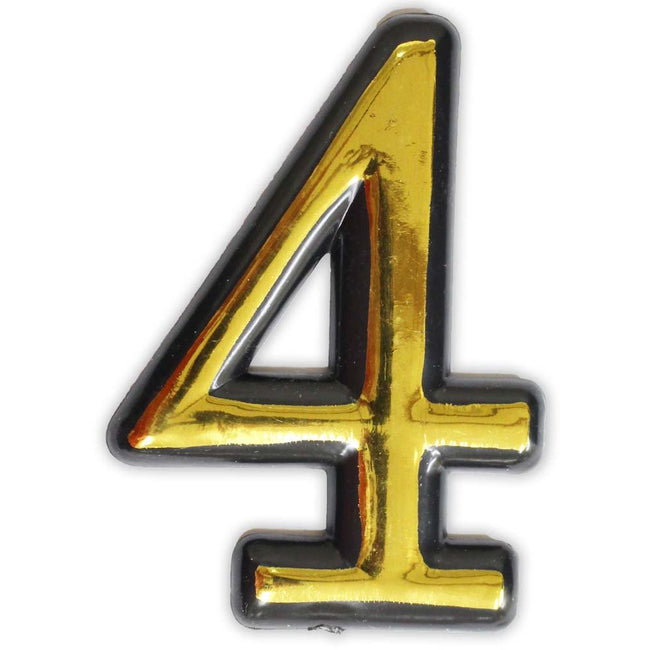 Numeral 4 Sign - 4 Inch Gold-Painted, Self Adhesive Plastic | For Home, Office - CR-28825 - ToolUSA