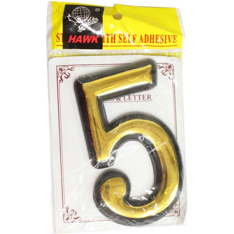 Numeral 5 Sign - 4 Inch Gold-Painted, Self Adhesive Plastic | For Home, Office - CR-28827 - ToolUSA