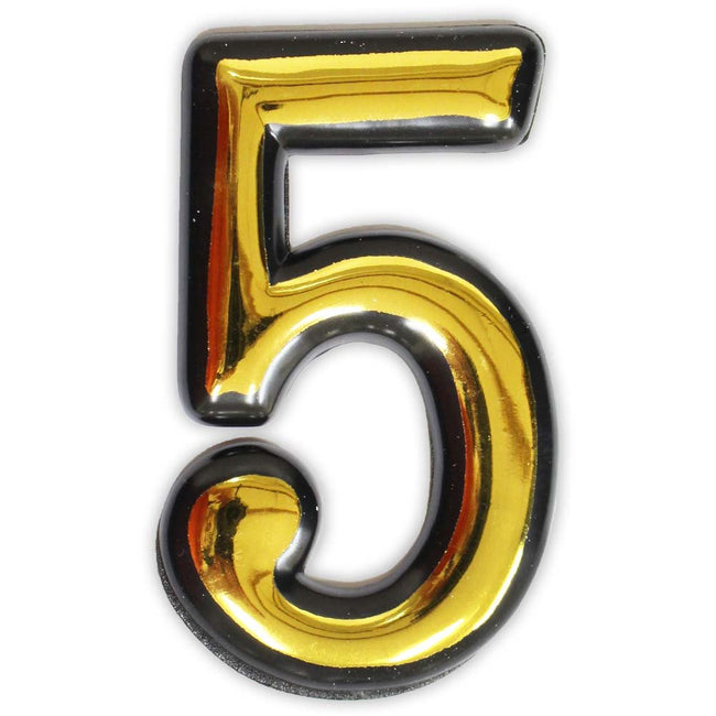 Numeral 5 Sign - 4 Inch Gold-Painted, Self Adhesive Plastic | For Home, Office - CR-28827 - ToolUSA