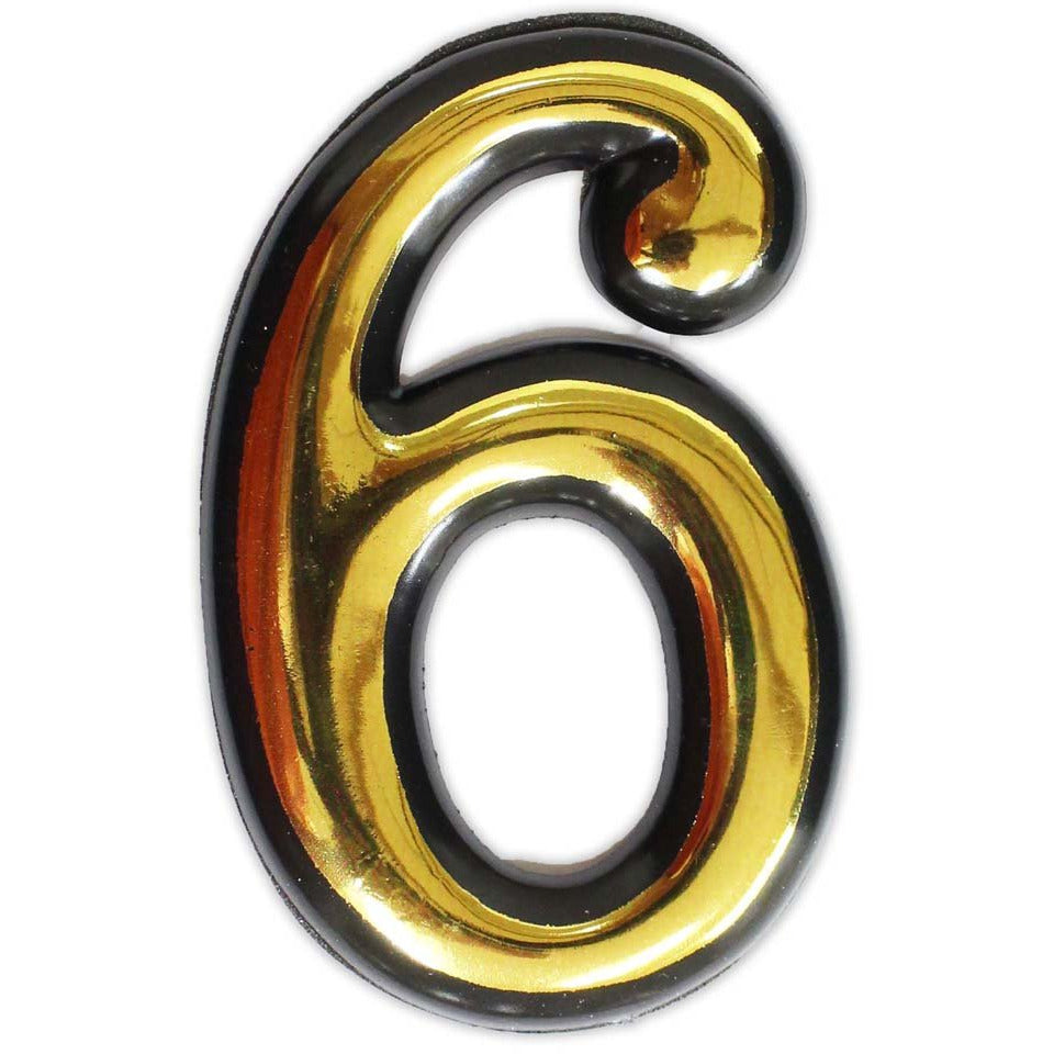 Numeral 6 Sign - 4 Inch Gold-Painted, Self Adhesive Plastic | For Home, Office - CR-28829 - ToolUSA