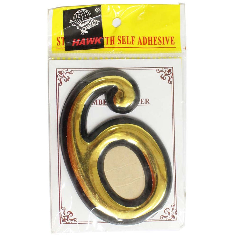 Numeral 6 Sign - 4 Inch Gold-Painted, Self Adhesive Plastic | For Home, Office - CR-28829 - ToolUSA