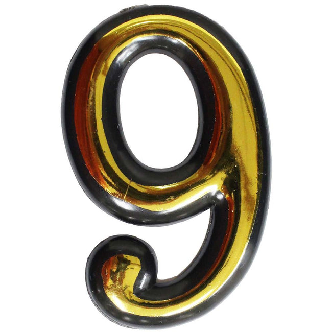 Numeral 9 Sign - 4 Inch Gold-Painted, Self Adhesive Plastic | For Home, Office - CR-28835 - ToolUSA