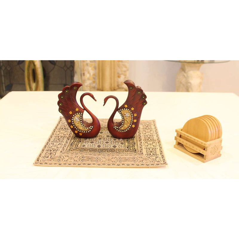Ornate Swans Statue - Cherry Wood Color & Rhinestones - 209-1525-YX - ToolUSA
