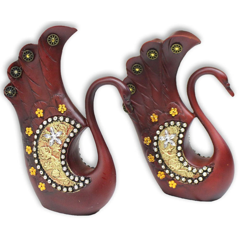 Ornate Swans Statue - Cherry Wood Color & Rhinestones - 209-1525-YX - ToolUSA