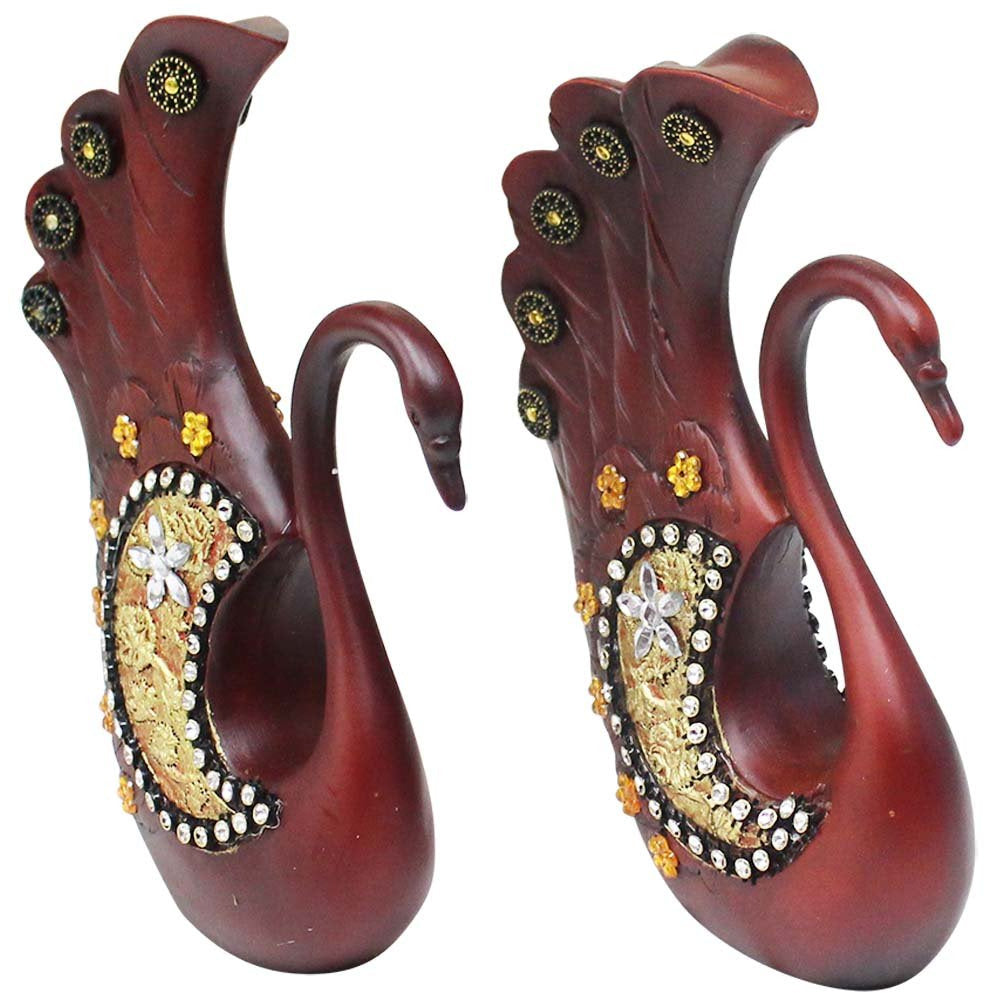 Ornate Swans Statue - Cherry Wood Color & Rhinestones - 209-1525-YX - ToolUSA