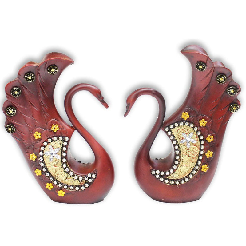 Ornate Swans Statue - Cherry Wood Color & Rhinestones - 209-1525-YX - ToolUSA