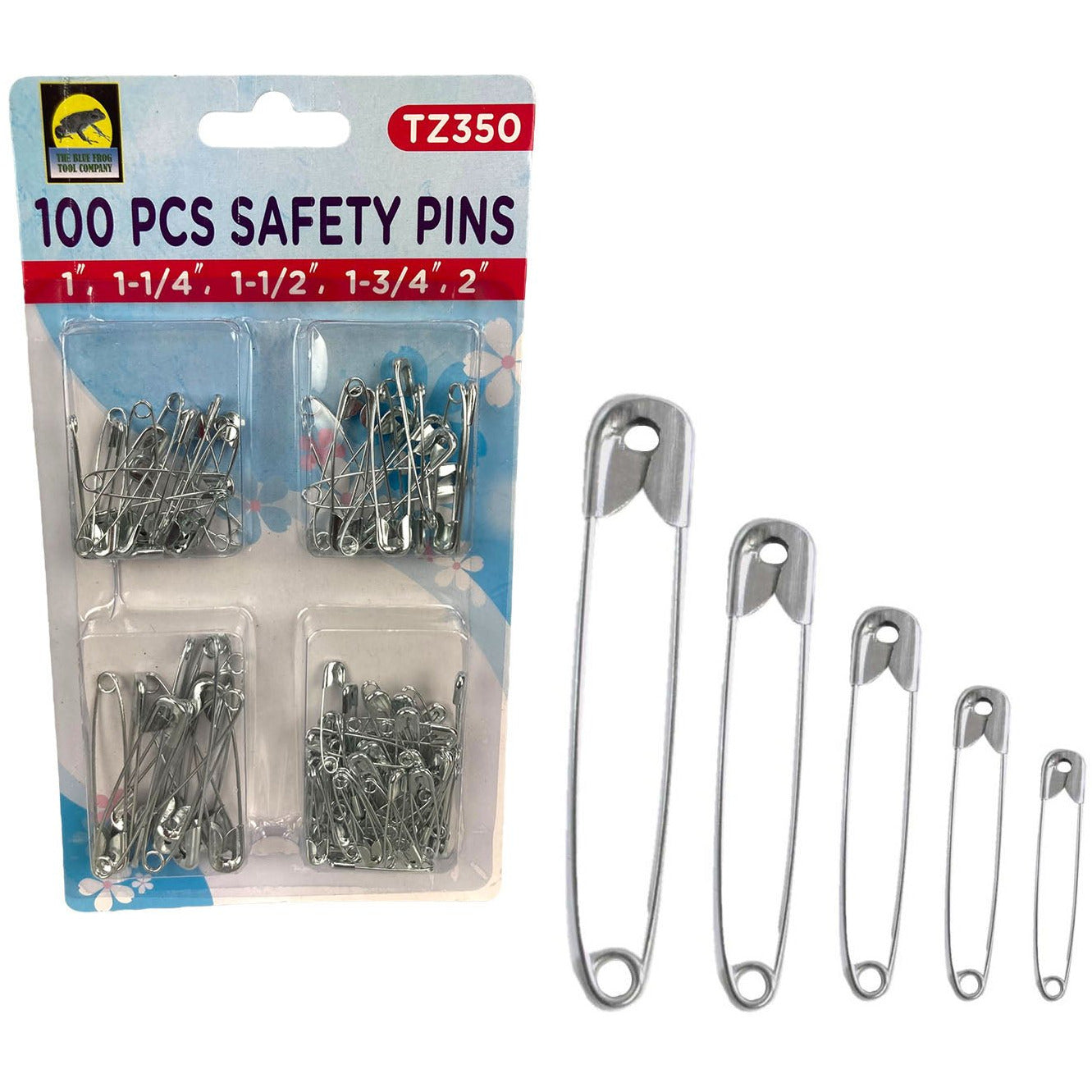 Package of 100 Pieces Assorted Size Safety Pins - CR-10350 - ToolUSA