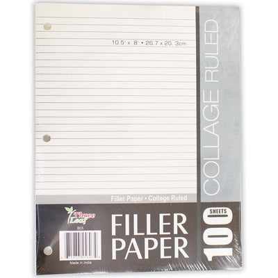 Package Of Filler Paper For Notebook-100 Sheets-10-1/2 X 8 Inches-College Ruled (Pack of: 2) - HK-46864-Z02 - ToolUSA