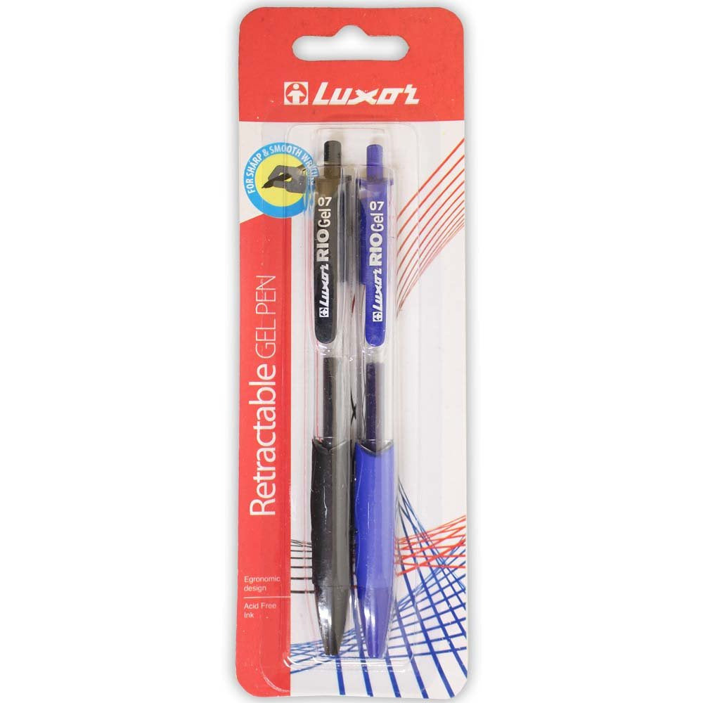 Pair Of Retractable Gel Pens-I Each In Black And Blue, With Rubber Grips And Pocket Clips (Pack of: 2) - HK-46862-Z02 - ToolUSA
