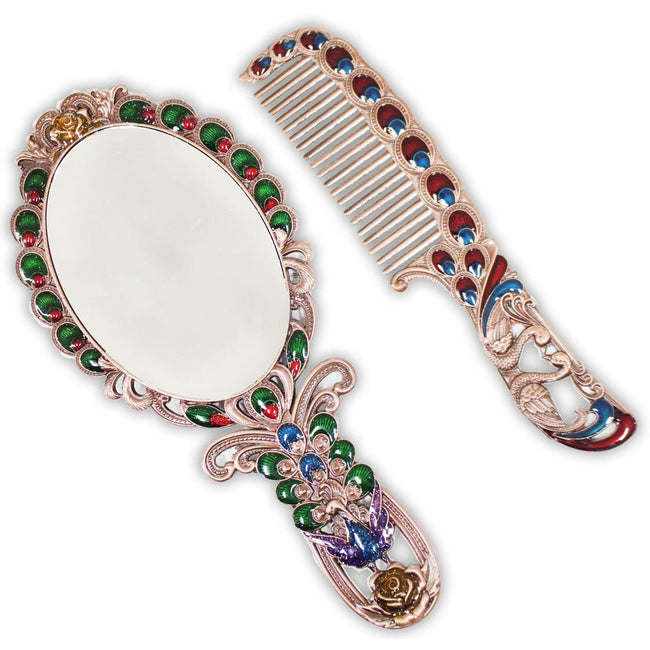 Peacock-Design Hand Mirror & Comb - Multi-Colored - 206-1343-YX - ToolUSA
