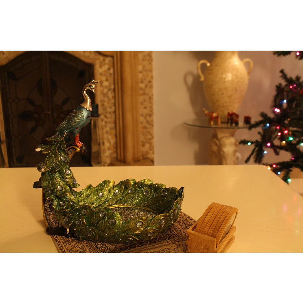 Peacock Statuette Posed on a Tree Stump - 207-1365-YX - ToolUSA