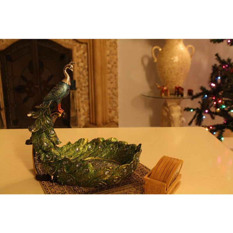 Peacock Statuette Posed on a Tree Stump - 207-1365-YX - ToolUSA