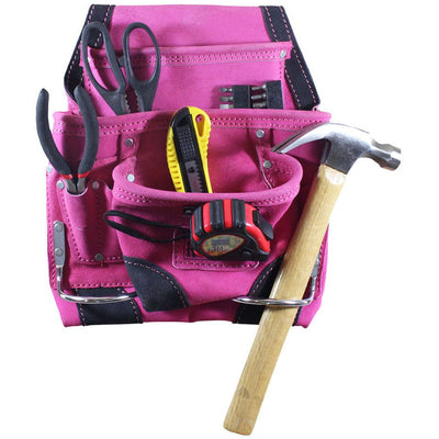 Pink Leather Tool Pouch with 9 Pockets - AS1101A-PNK - ToolUSA