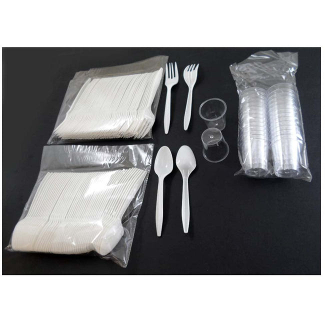 Plastic Cutlery & Shot Glasses Disposable Party Set - KIT-UP15 - ToolUSA