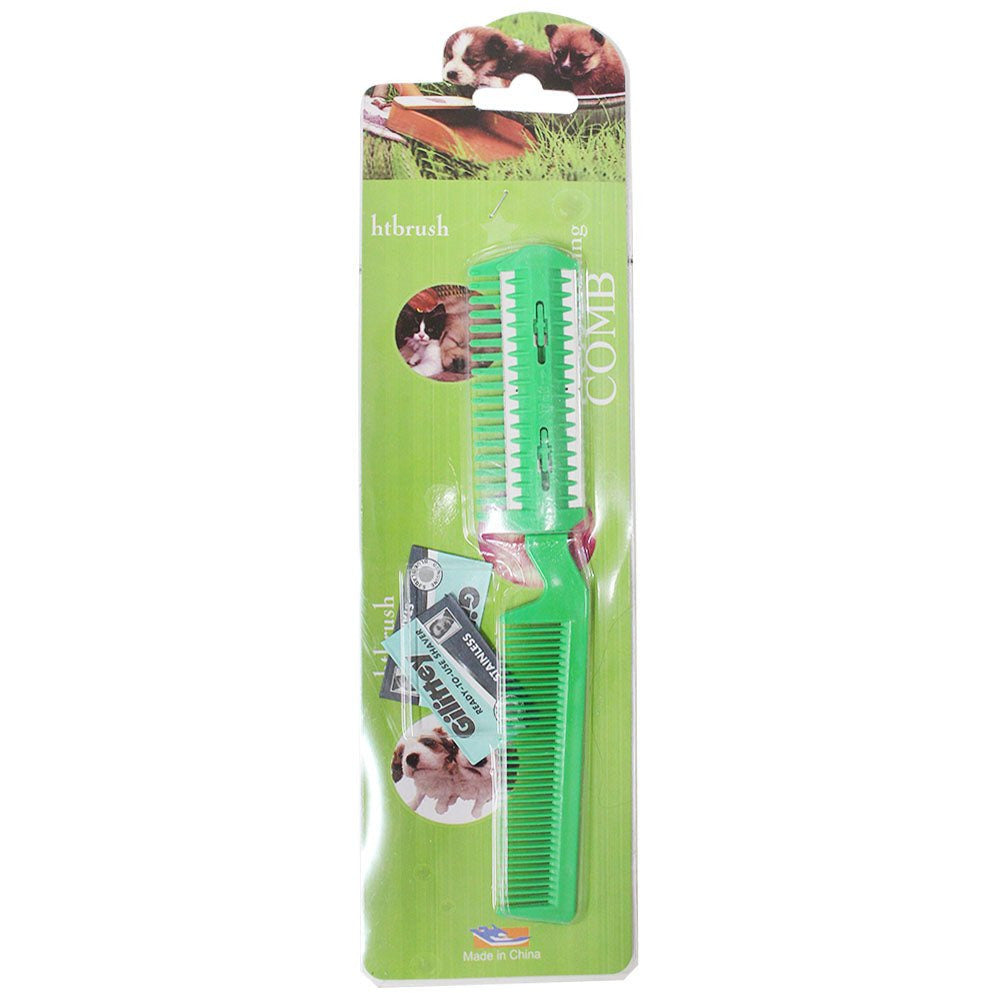 Plastic & Stainless Steel Pet Grooming Comb with Bult-In Razor Blade, 7.75 Inch - B2202-YX - ToolUSA