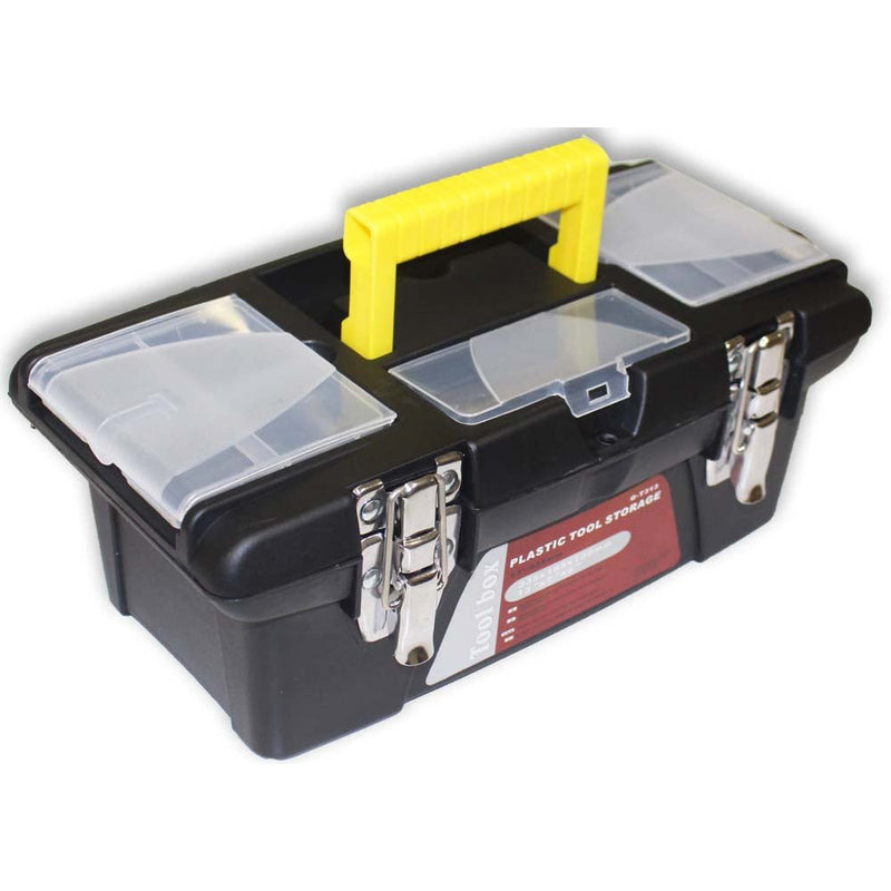 Plastic Tool Box, 13 X 6 X 5 Inches With Inside Tray And Metal Riveted Latches (Pack of: 1) - MJ20104 - ToolUSA