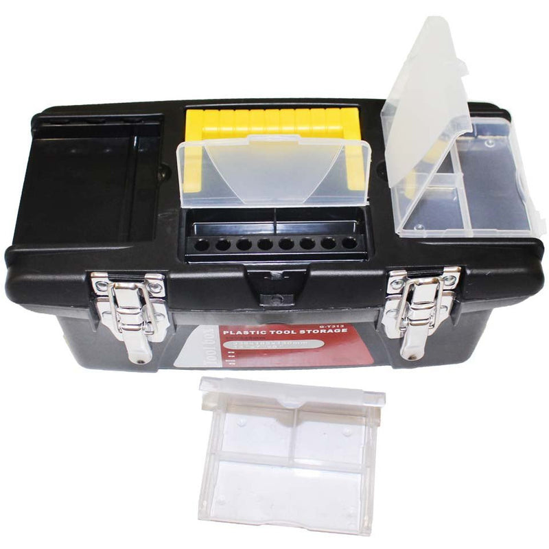 Plastic Tool Box, 13 X 6 X 5 Inches With Inside Tray And Metal Riveted Latches (Pack of: 1) - MJ20104 - ToolUSA