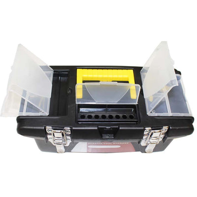 Plastic Tool Box, 13 X 6 X 5 Inches With Inside Tray And Metal Riveted Latches (Pack of: 1) - MJ20104 - ToolUSA