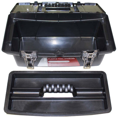 Plastic Tool Box, 13 X 6 X 5 Inches With Inside Tray And Metal Riveted Latches (Pack of: 1) - MJ20104 - ToolUSA
