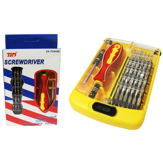 Precision Screwdriver Set With 36 Bits, 1 Rubberized Knobby Handle, And 1 Extender (Magnetized) - PS638-YTD - ToolUSA