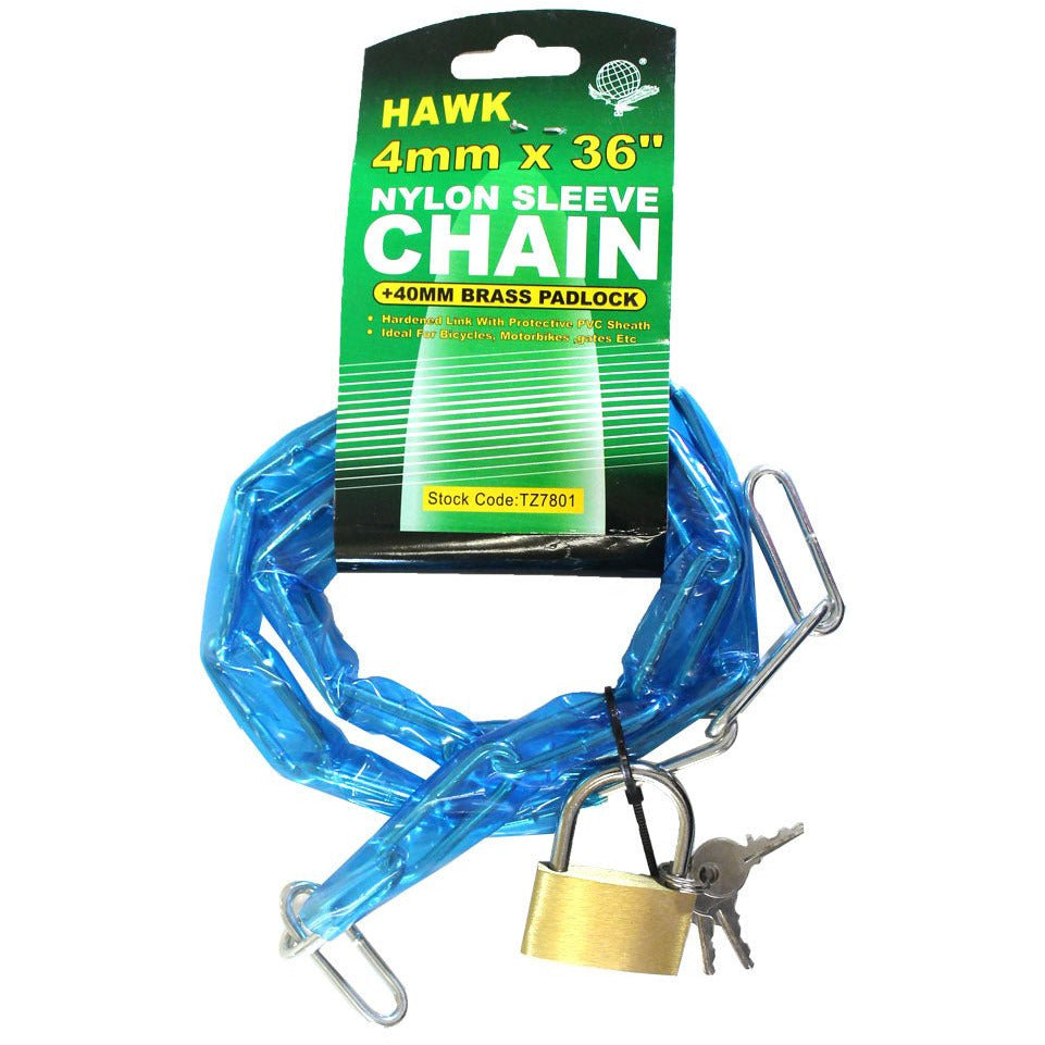 PVC Plastic Covered 36 Inch Chain With Brass Padlock - LOCK-97801 - ToolUSA