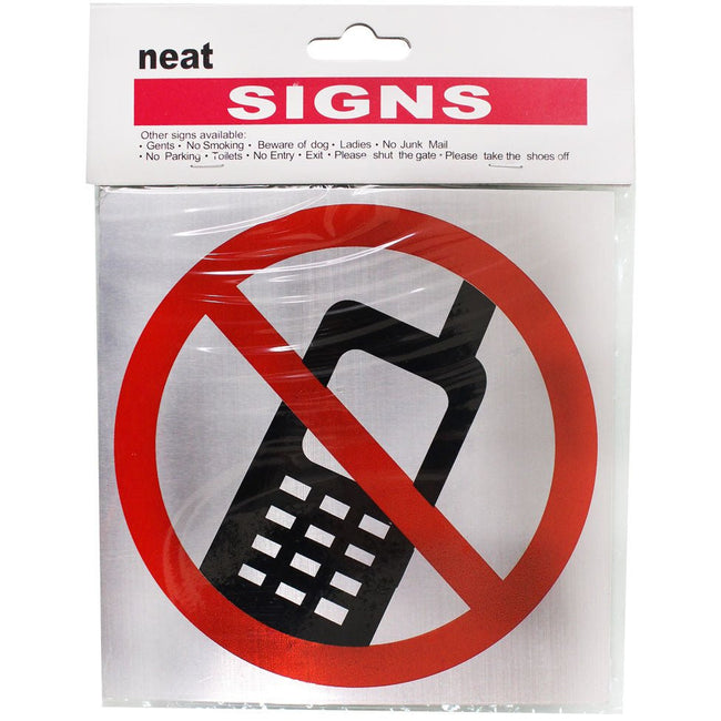 Red And Black "No Cell Phone" Aluminum Message Sign In A Drawing Without Words- 5-1/2 Inches Square With Adhesive Back (Pack of: 2) - SG-PHONE-YX-Z02 - ToolUSA