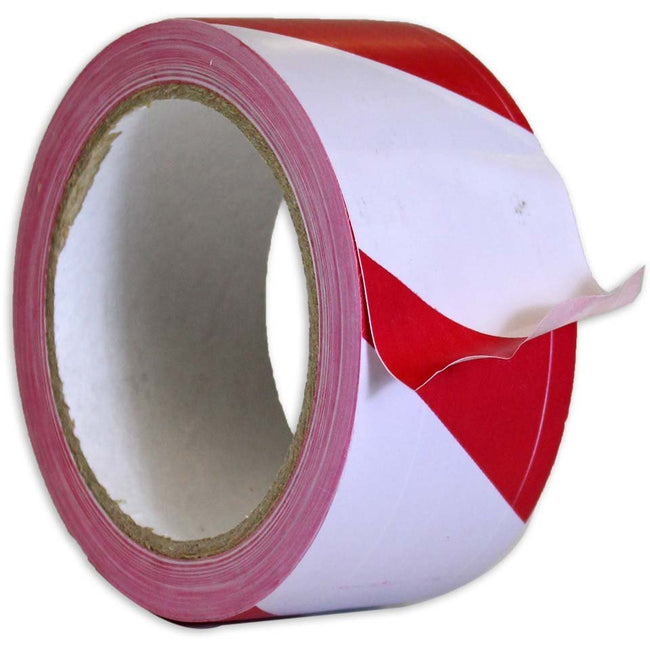 Red And White Adhesive Backed Warning Tape - 48mm x 25M (Pack of: 2) - TA-99901-Z02 - ToolUSA