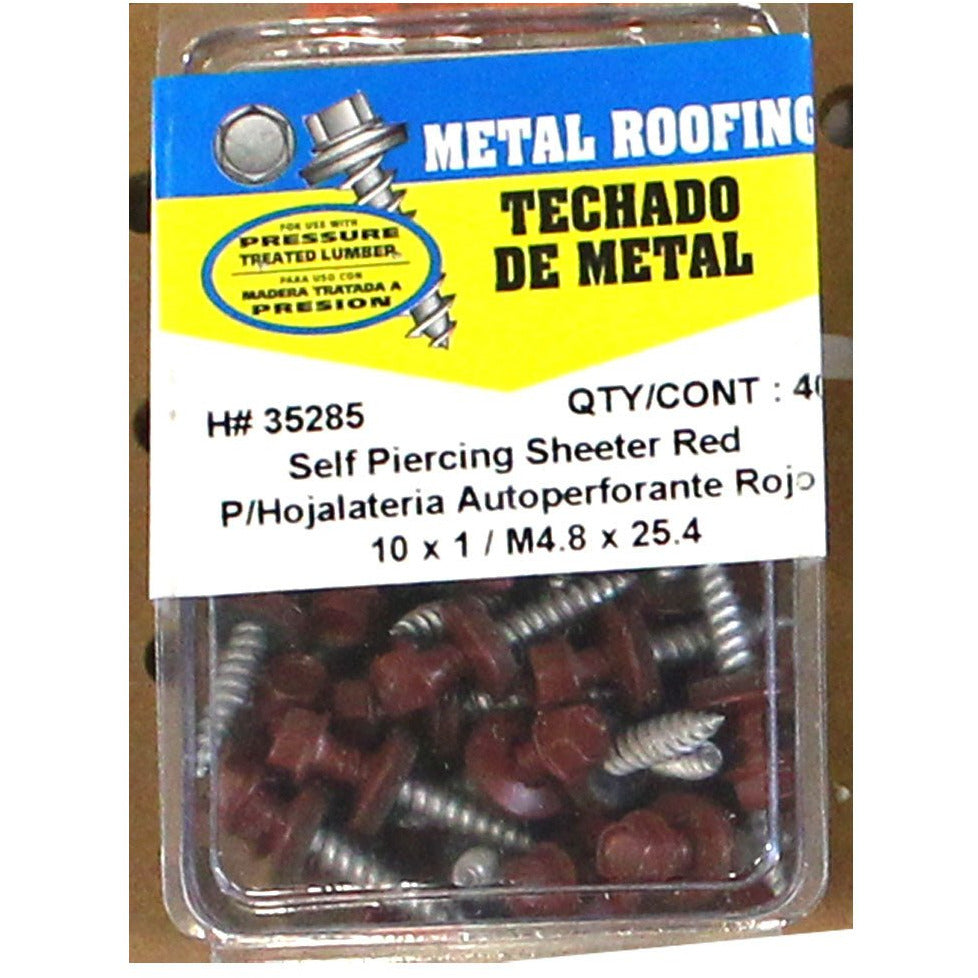 Self Piercing Sheeter Screws With Red Heads And Washers-Size 10 x 1 - HI-35285 - ToolUSA