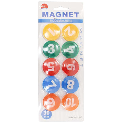 Set Of 10 Coloful Magnets With Numbers 1 - 10 Painted On Them - MC6063-10-YX - ToolUSA