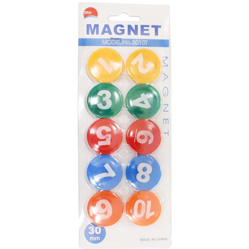 Set Of 10 Coloful Magnets With Numbers 1 - 10 Painted On Them - MC6063-10-YX - ToolUSA
