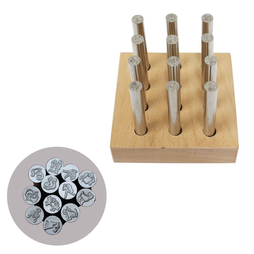 Set Of 12 Punches Depicting The 12 Signs Of The Zodiac With Wooden Tray - TJ911-ZD-812 - ToolUSA