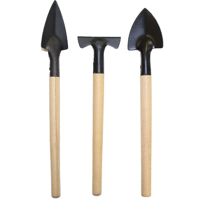 Set Of 3 Piece Mini Garden Spades And Raking Tool With Wooden Handles - GT3-SLIM-YW - ToolUSA