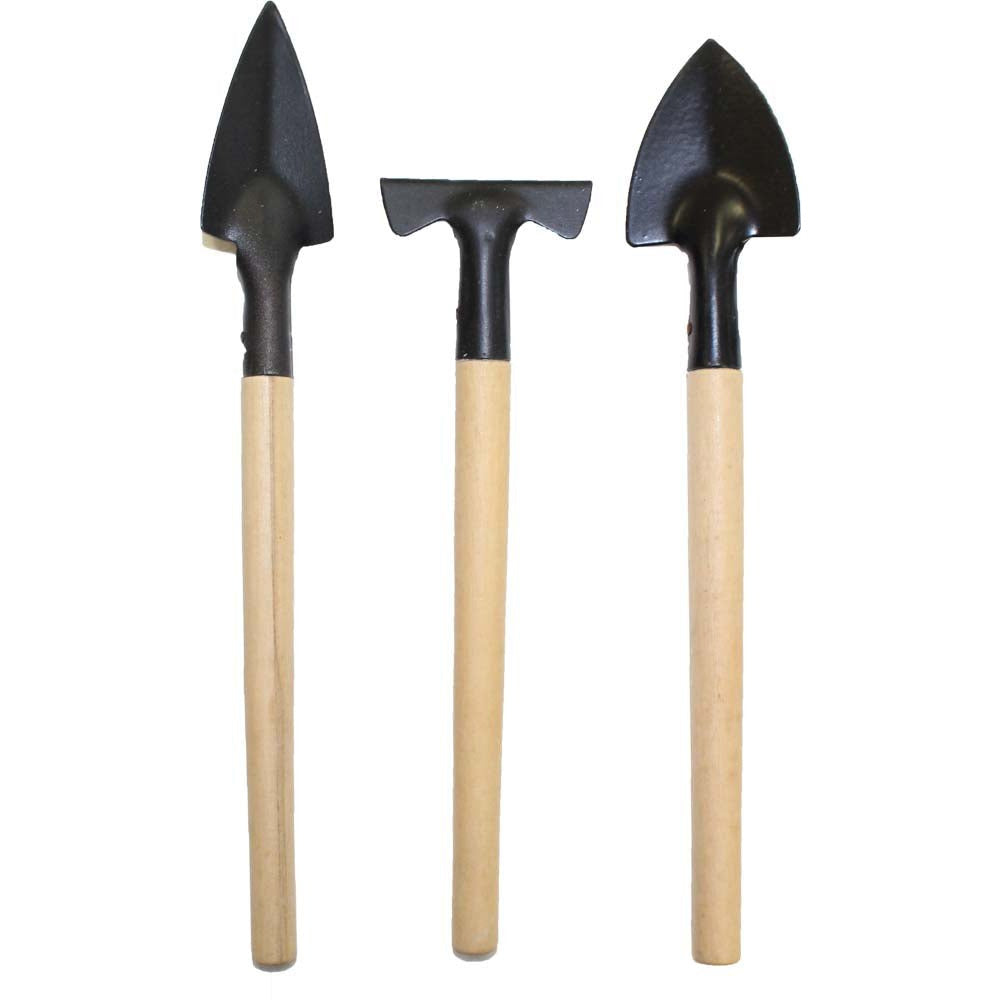 Set Of 3 Piece Mini Garden Spades And Raking Tool With Wooden Handles - GT3-SLIM-YW - ToolUSA