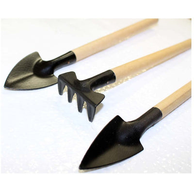 Set Of 3 Piece Mini Garden Spades And Raking Tool With Wooden Handles - GT3-SLIM-YW - ToolUSA