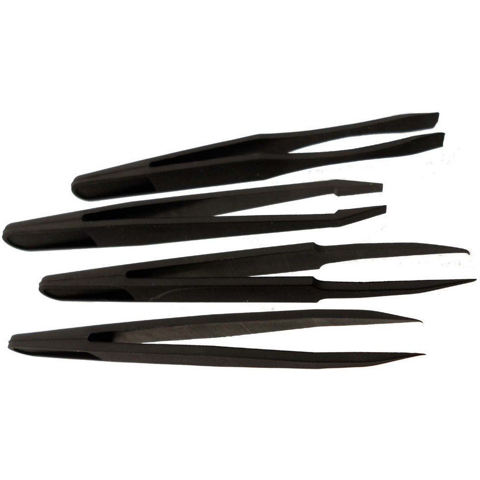 Set Of 4 Black Nylon Tweezers With Different Shaped Tips - S1-91040 - ToolUSA
