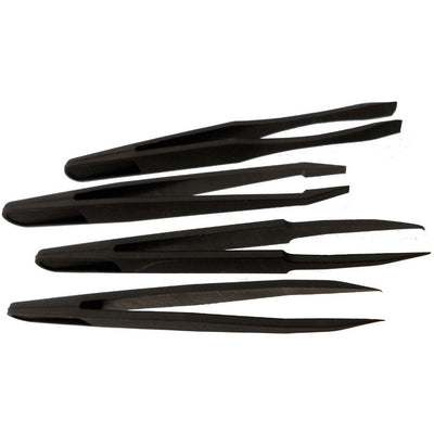 Set Of 4 Black Nylon Tweezers With Different Shaped Tips - S1-91040 - ToolUSA