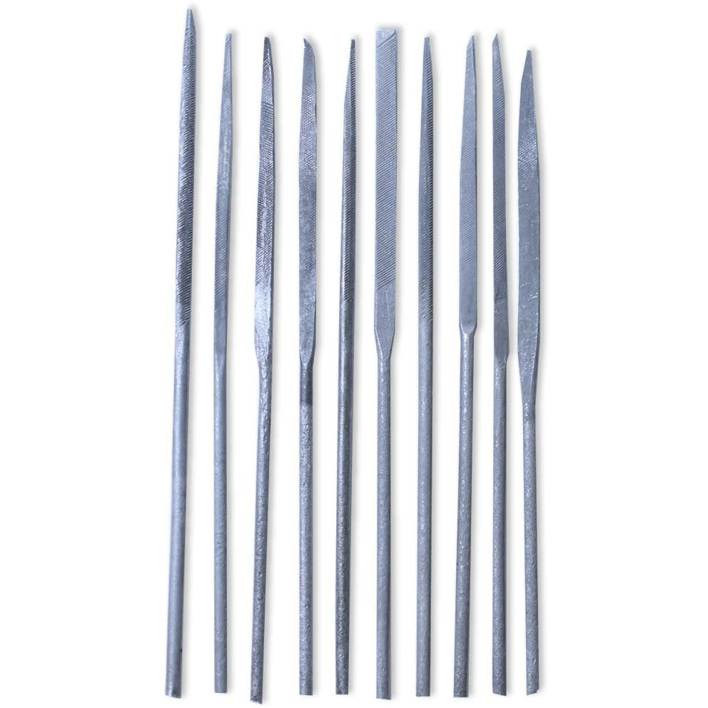 Small 10 Piece Set Of Needle Files With Plain Handles - F-00340 - ToolUSA