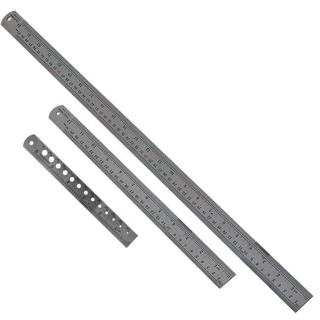 Stainless Steel Ruler Trio - 6", 12" & 24"- SAE & Metric - KIT-TM101220 - ToolUSA