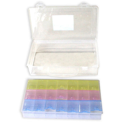 STOW-AWAY: Clear Plastic Box With Tri-Colored Mini Compartments 8-3/4, X 5 X 2 Inches - TJ-08798 - ToolUSA