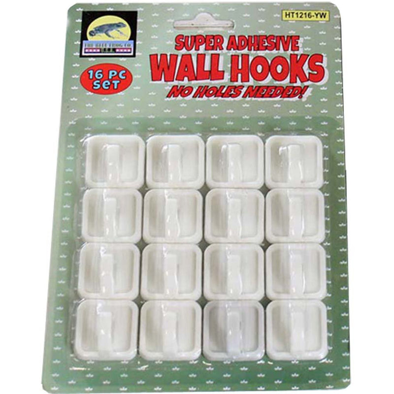 Super Adhesive Wall Hooks - 16 Pieces - HT-HT1216-YW - ToolUSA
