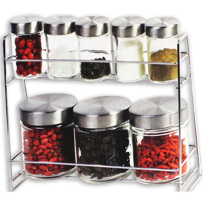 ToolUSA 9 Piece Glass Canister Set With Stainless Steel Lids And Display Rack: LKCO-69056 (Pack of: 1) - LKCO-69056 - ToolUSA