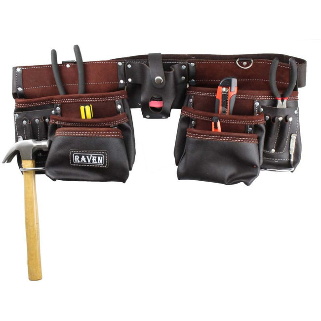 Top Grain Oiled Leather Tool Belt with 11 Pockets and 2 Hammer Holders - AA-88213 - ToolUSA