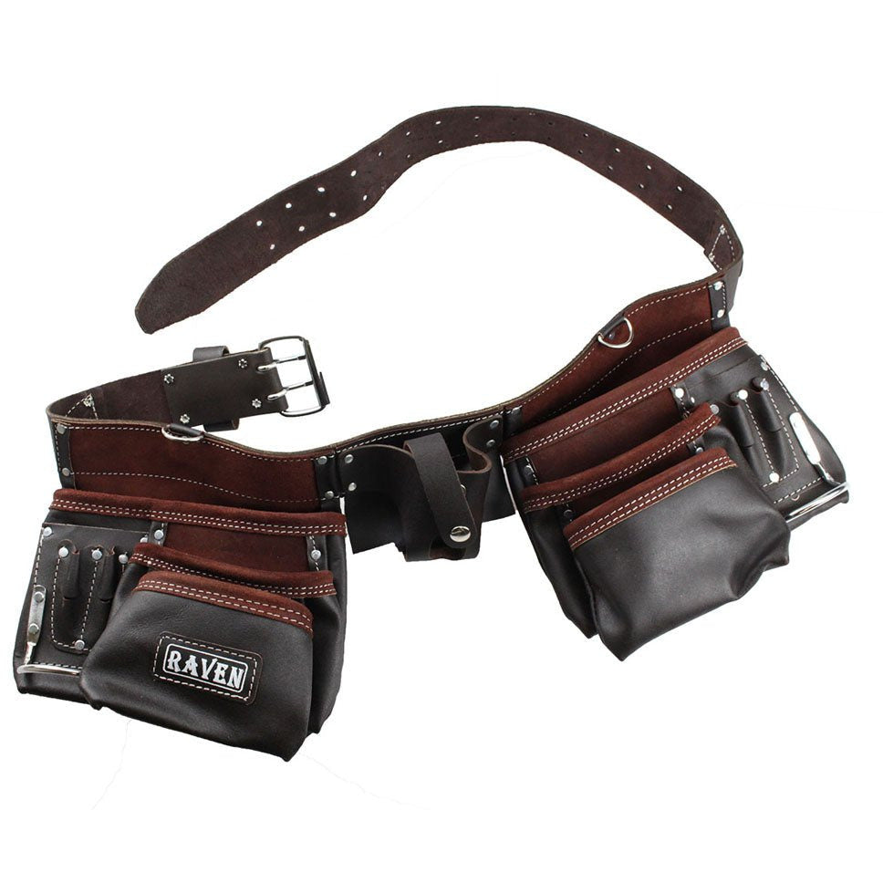 Top Grain Oiled Leather Tool Belt with 11 Pockets and 2 Hammer Holders - AA-88213 - ToolUSA