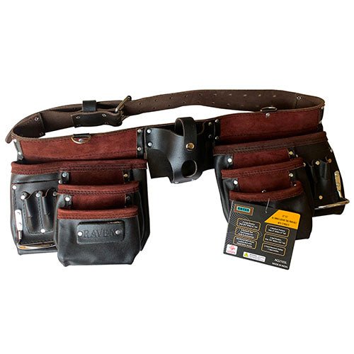 Top Grain Oiled Leather Tool Belt with 11 Pockets and 2 Hammer Holders - AA-88213 - ToolUSA
