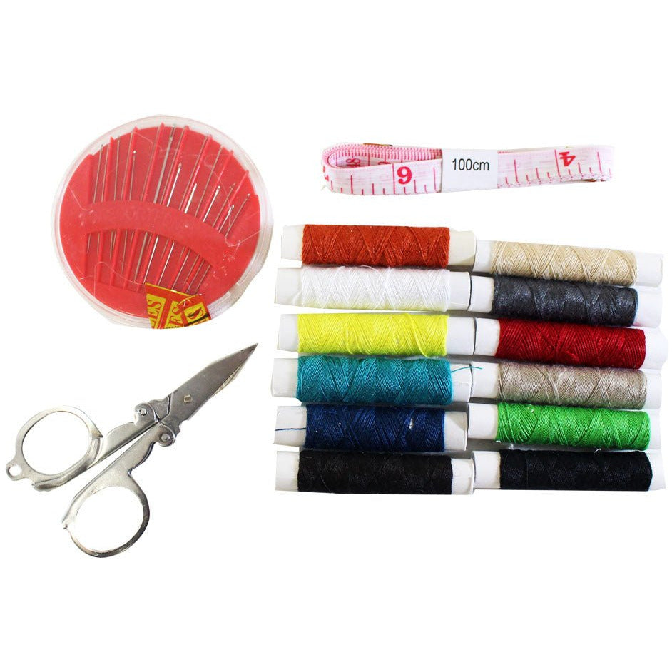 Travel Sewing Kit With Folding Scissors, Sewing Needles, Thread Selection & Tape Measure - TZ-TZ45-SEWF-YW - ToolUSA
