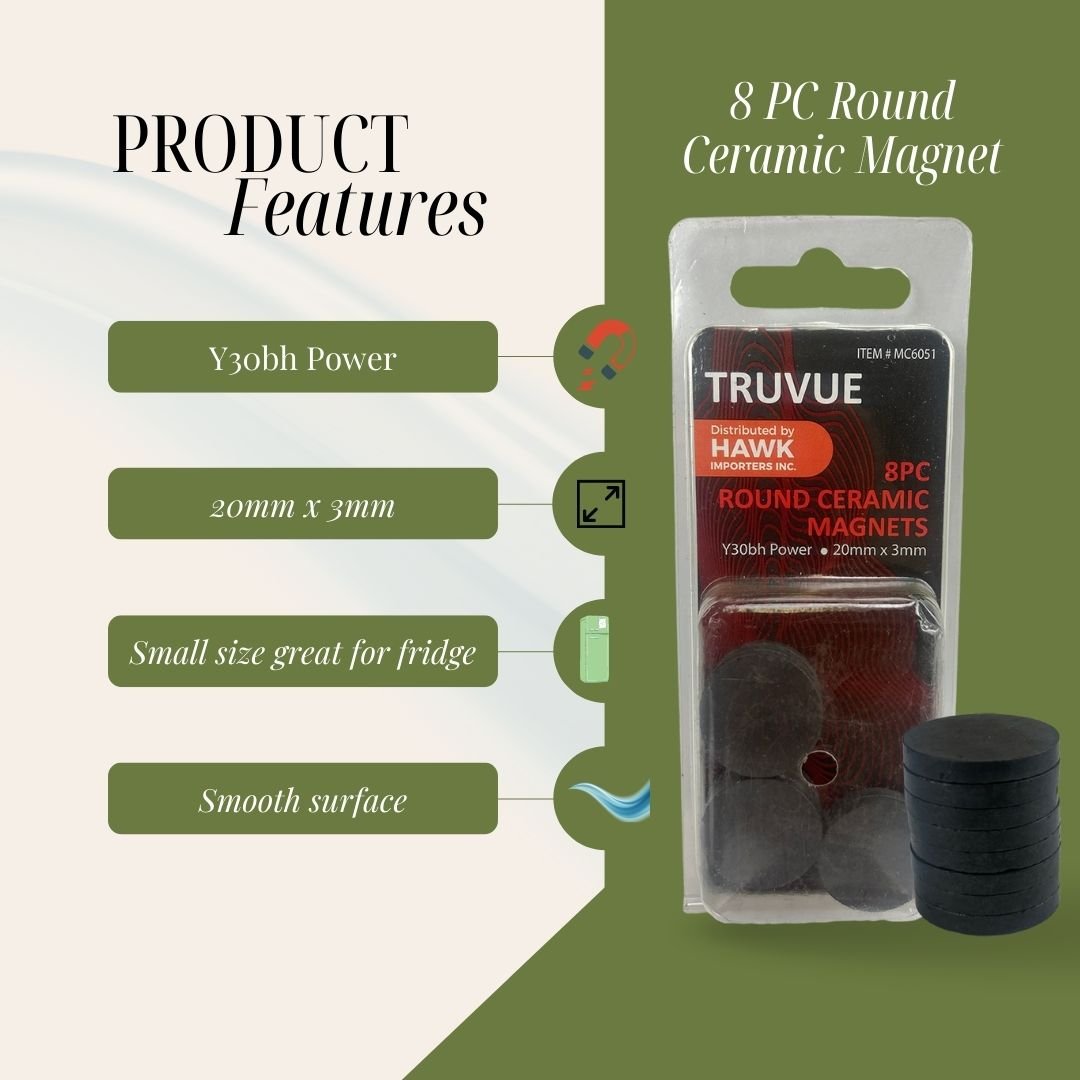 TRUVUE: 8 Piece Set Of Disc Shaped 1 Inch X 1/8 Inch Ceramic Magnets - MC-06051 - ToolUSA